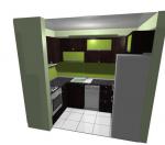 Ъглова кухня от кафяво пдч и зелен лакобел