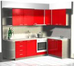 Ъглова кухня от пдч в сиво с врати от червен мдф гланц