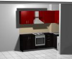 Ъглова кухня от пдч в червено и черно