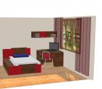 Обзавеждане за детска стая от пдч в червено и дървесен декор Обзавеждане за детска стая от пдч в червено и дървесен декор